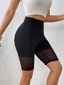 SHEIN Essnce Dames mesh splice nauwsluitende fietsbroek