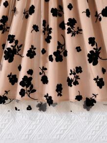 Tween Girl Floral Print Contrast Mesh Ruffle Trim Dress,Holiday Summer Travel - Multicolor - View 9