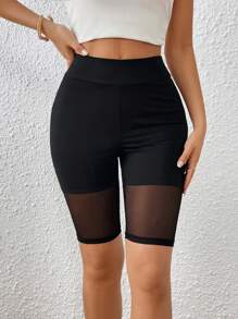 SHEIN Essnce Dames mesh splice nauwsluitende fietsbroek