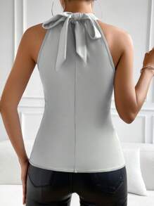 RosyDaze 女士银灰色浪漫系带露背亮片吊带衫，无袖打底上衣，性感弹力无袖约会/派对/夜店/街头/情人节/生日/圣诞节/万圣节/春季/夏季/秋季/冬季商务休闲音乐会/办公室/新年/秋季/婚礼宾客女式衬衫 - 銀色 - 查看 2