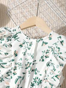 SHEIN Tween Girl Floral Print Ruffle Trim Belted Jumpsuit - Multicolor - View 3