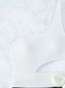 SHEIN Swim 夏季海滩双色镂空结侧单肩连体泳衣性感连体泳衣白色泳衣 - 黑與白 - 查看 6