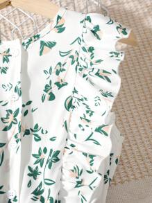 SHEIN Tween Girl Floral Print Ruffle Trim Belted Jumpsuit - Multicolor - View 5