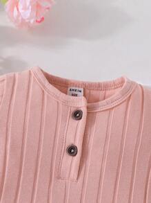 Đứa bé gái Chất rắn Đồ đan Ribbed Áo liền thân - Hồng - Xem 3