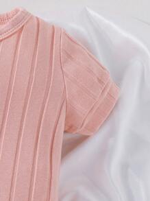 Đứa bé gái Chất rắn Đồ đan Ribbed Áo liền thân - Hồng - Xem 4