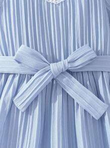 Đầm Gái Thắt lưng Tương phản ren Xù màu trơn Dễ thương - Màu xanh nhạt - Xem 3