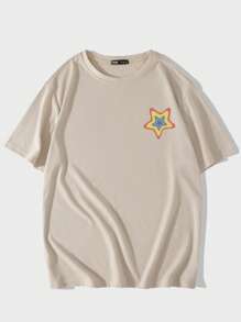 ROMWE MEN Street Life Men Star & Slogan Graphic Y2k T-Shirt - Beige - View 2