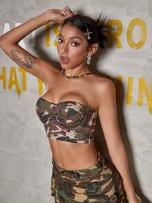 Camo Print Bustier Ống Corset hàng đầu - Nhiều màu - Xem 4