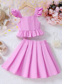 SHEIN Top și fusta peplum cu volane pentru fete
