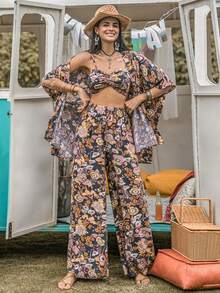 Rusttydustty Bộ đồ hai mảnh nữ Dây kéo Xù Hoa Tất cả trên in Boho - Nhiều màu - Xem 5