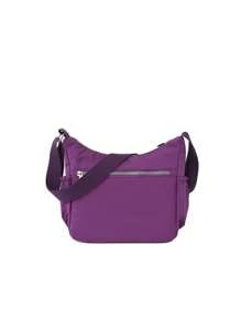 字母貼飾流浪包多口袋尼龍 - 紫色 - 查看 2