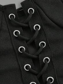 ROMWE PUNK Áo hai dây buộc hàng ngày tối giản màu trơn dành cho nữ - màu đen - Xem 3