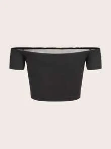 ROMWE PUNK Camiseta crop estampado de esqueleto de hombros descubiertos - Negro - Ver 2