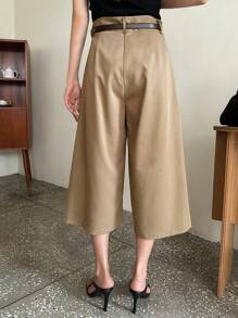 DAZY Pantalones de pierna ancha de 7/8 de largo de unicolor, estilo casual elegante