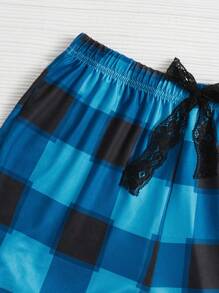 Tank Top & Buffalo Plaid Bow Detail Trousers PJ Set - Multicolor - View 3