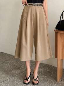 DAZY Pantalones de pierna ancha de 7/8 de largo de unicolor, estilo casual elegante