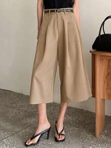 DAZY Pantalones de pierna ancha de 7/8 de largo de unicolor, estilo casual elegante