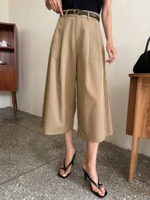 DAZY Pantalones de pierna ancha de 7/8 de largo de unicolor, estilo casual elegante
