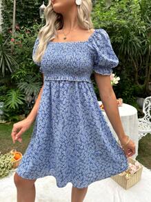 SHEIN 孕婦1入組碎花泡泡袖哺乳洋裝