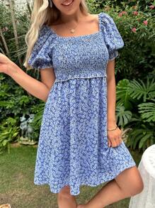 SHEIN 孕婦1入組碎花泡泡袖哺乳洋裝