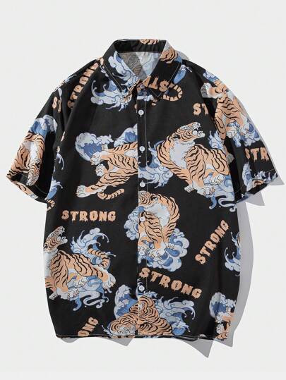 Street Life Guys Tiger & Letter Graphic Shirt