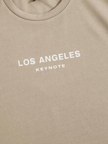 GENTILAND 男士字母圖案T恤和短褲 - 卡其色 - 查看 3