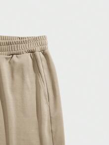 GENTILAND 男士字母圖案T恤和短褲 - 卡其色 - 查看 4