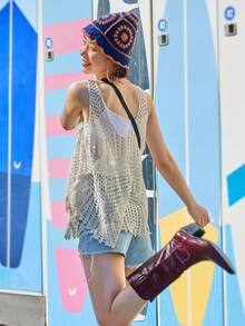 DAZY Top tank unicolor bajo asimétrico de croché - Beis - Ver 12