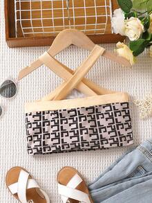 SHEIN Girls Allover Print Contrast Binding Halter Top - Mocha Brown - View 2