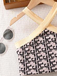 SHEIN Girls Allover Print Contrast Binding Halter Top - Mocha Brown - View 4