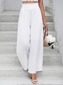 SHEIN VCAY Paperbag Waist Wide Leg Pants - White - View 1