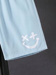 SHEIN Tween Boy 3pcs Solid Tee & Cartoon Graphic Shorts & Bag Set - Blue and White - View 4