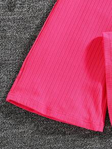 SHEIN Bộ hai mảnh Gái Đắp vá Gân đan Lá thư Giải trí - Màu Hồng Tươi - Xem 5