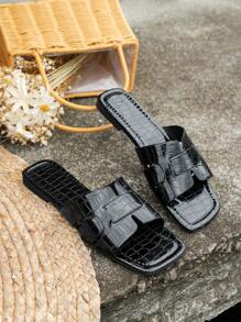 Xăng đan đế xuồng dập nổi cá sấu nữ, Xăng đan đen thanh lịch - màu đen - Xem 3