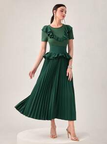Modelyn Vestido ribete con fruncido bajo fruncido - Verde Oscuro - Ver 5