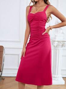 SHEIN Privé Ruched Front Cami Dress - Hot Pink - View 3