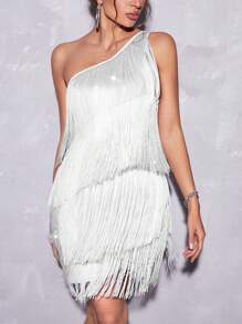 Firerie 單肩流蘇邊直筒低腰洋裝