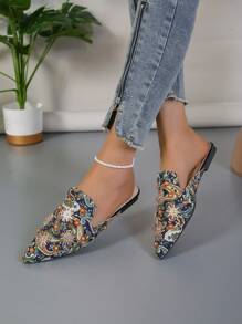 Giày cao gót đế xuồng đính đá lấp lánh ngọc trai cỡ lớn thanh lịch cho nữ, đa năng và cổ điển, mũi nhọn - Nhiều màu - Xem 8