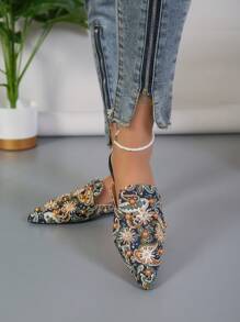 Giày cao gót đế xuồng đính đá lấp lánh ngọc trai cỡ lớn thanh lịch cho nữ, đa năng và cổ điển, mũi nhọn - Nhiều màu - Xem 9