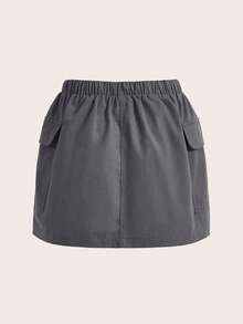 SHEIN EZwear Váy nữ Dây kéo Túi màu trơn Giải trí - Màu xám đen - Xem 2