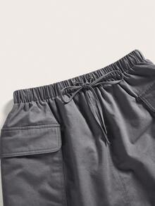 SHEIN EZwear Váy nữ Dây kéo Túi màu trơn Giải trí - Màu xám đen - Xem 3