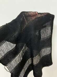 SHEIN Essnce Áo len nữ Bị tách màu trơn Giải trí - màu đen - Xem 7