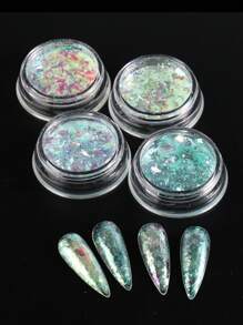 蛋白石绿色指甲片，4 盒彩虹色冰渣指甲闪光亮片夏季美甲，身体/面部装饰