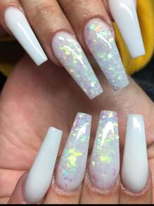 蛋白石绿色指甲片，4 盒彩虹色冰渣指甲闪光亮片夏季美甲，身体/面部装饰