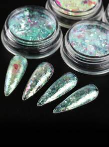 蛋白石绿色指甲片，4 盒彩虹色冰渣指甲闪光亮片夏季美甲，身体/面部装饰