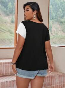 EMERY ROSE Plus Floral Print Batwing Sleeve Tee - Black and White - View 2