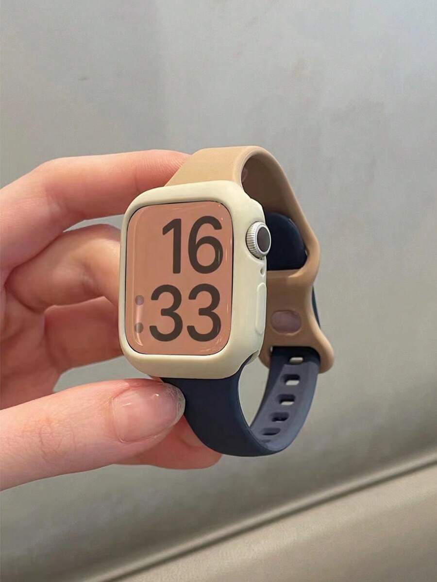 2入組女士男士軟矽膠運動錶帶淺褐色灰色藍色防水腕帶和1入組淺褐色矽膠保護套,適用於Apple Watch帶38mm/40mm/41mm/42mm/44mm/45mm,適用於Apple Watch系列SE/8/7/6/5/4/3/2/1 - 彩色 - 查看 1