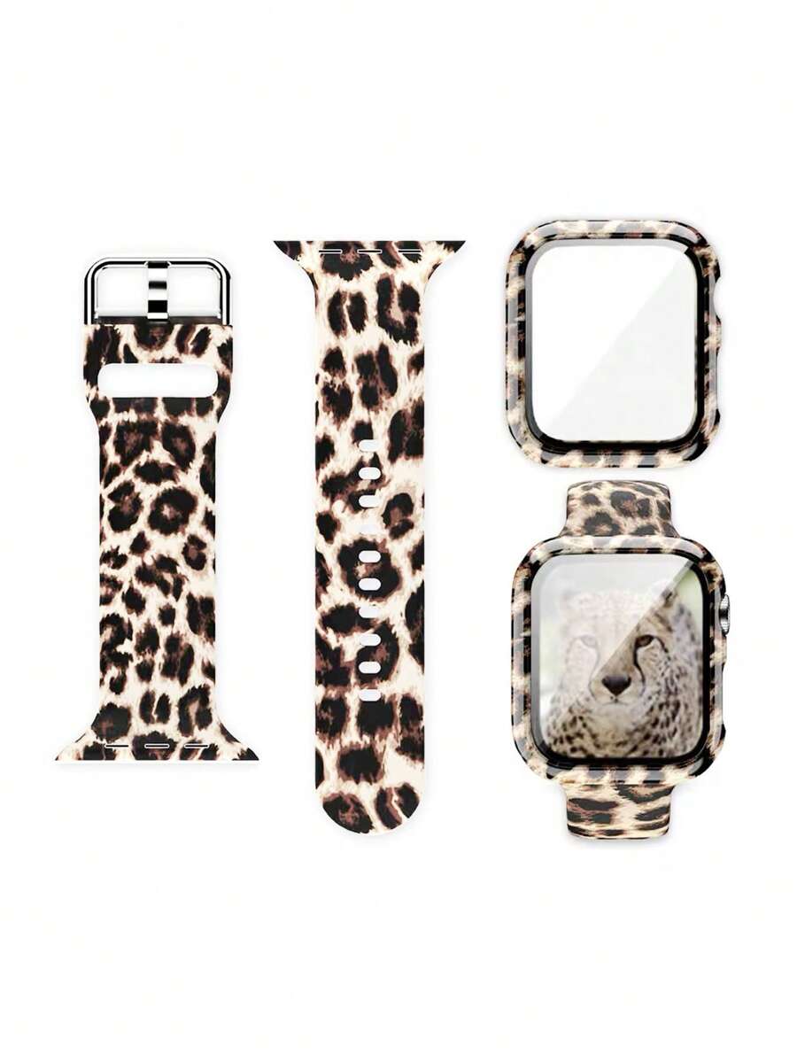 1 dây đeo đồng hồ họa tiết da báo & 1 miếng bảo vệ màn hình tương thích với Apple Watch - Nhiều màu - Xem 1