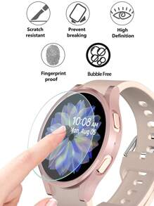 6pcs/Set Men Women Mixed Color Fashionable Anti-Fall PC Smart Watch Case & Screen Protector Tempered Film,Compatible With Samsung Galaxy Watch Case 40mm/44mm/45mm,Compatible With Samsung Galaxy Watch 4/5/5pro,Intelligent Watch Case Accessories - Multicolor - View 6