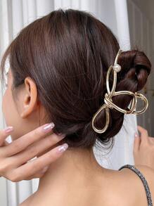 DAZY Women Faux Pearl Decor Bow Design Fashionable Hair Claw For Hair Decoration Elegant Valentines Claw Clips Hair Clips Hair Jaw Clip Hair Clamps Hair Clutch Hair Catcher Clip